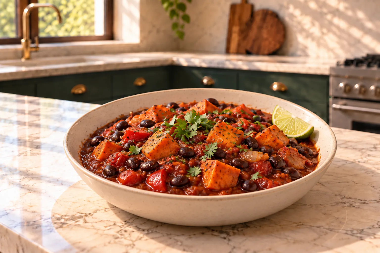 Black bean and sweet potato chili.