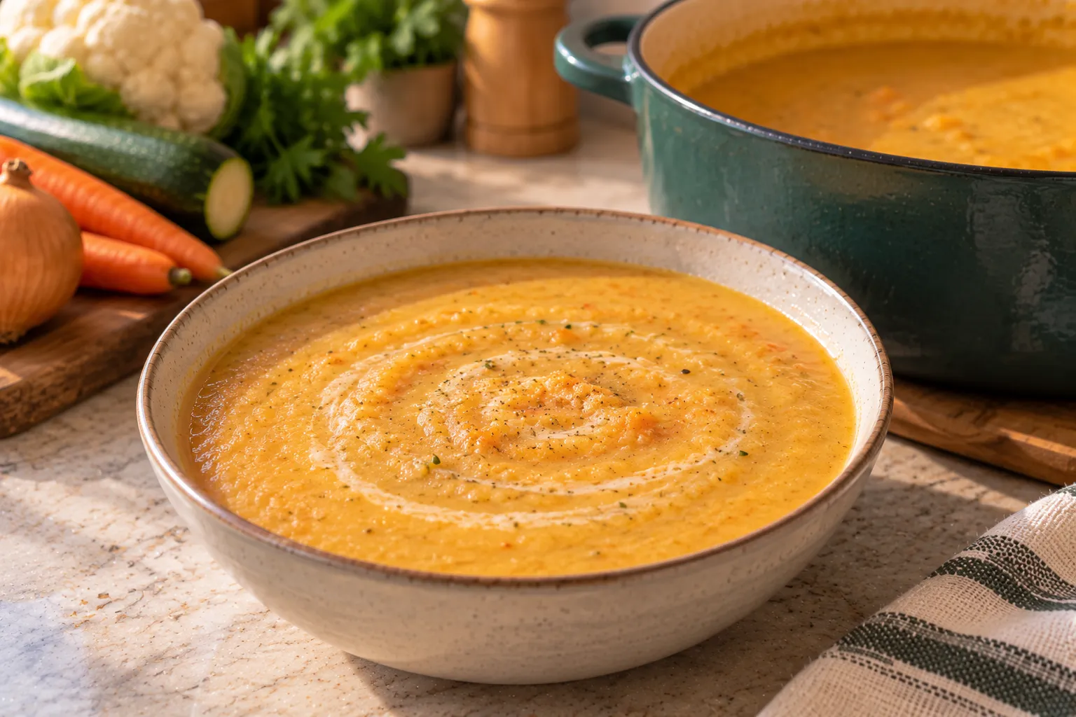 Smooth creamy vegetable soup.