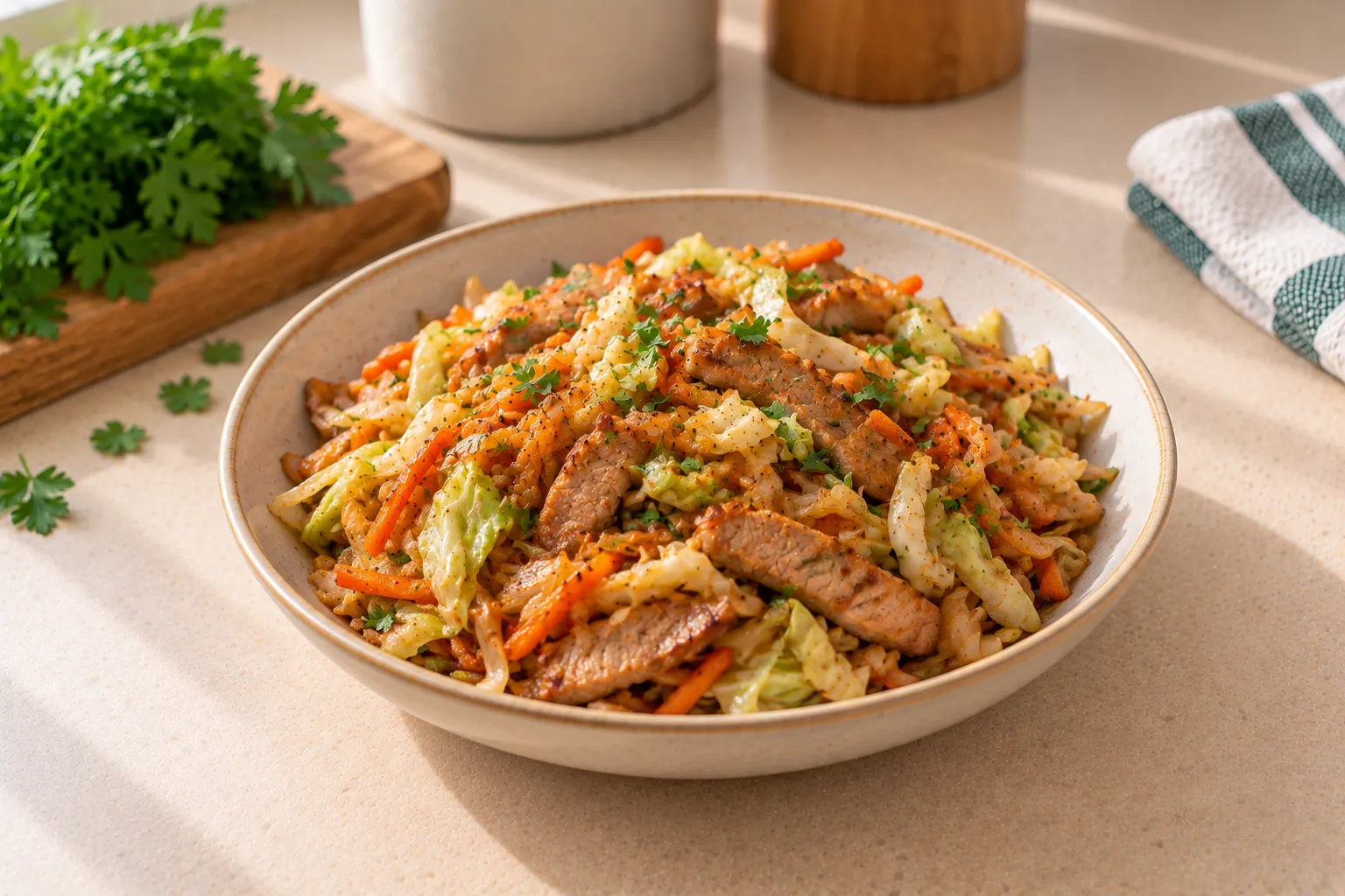 Pork and cabbage stir-fry.